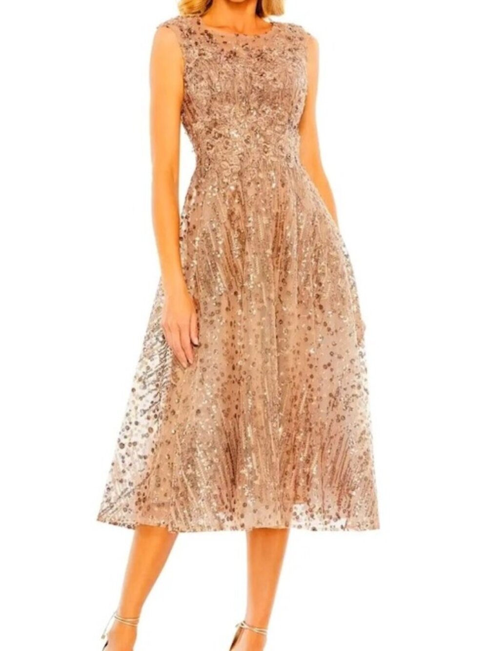 Mac Duggal Bronze Copper Sequin Cap Sleeve Fit & Flare Cocktail Dress